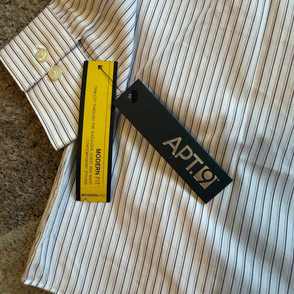 Apt. 9 Modern Fit Striped Button Down Shirt Purple White 100% Cotton Small NEW - Picture 5 of 7